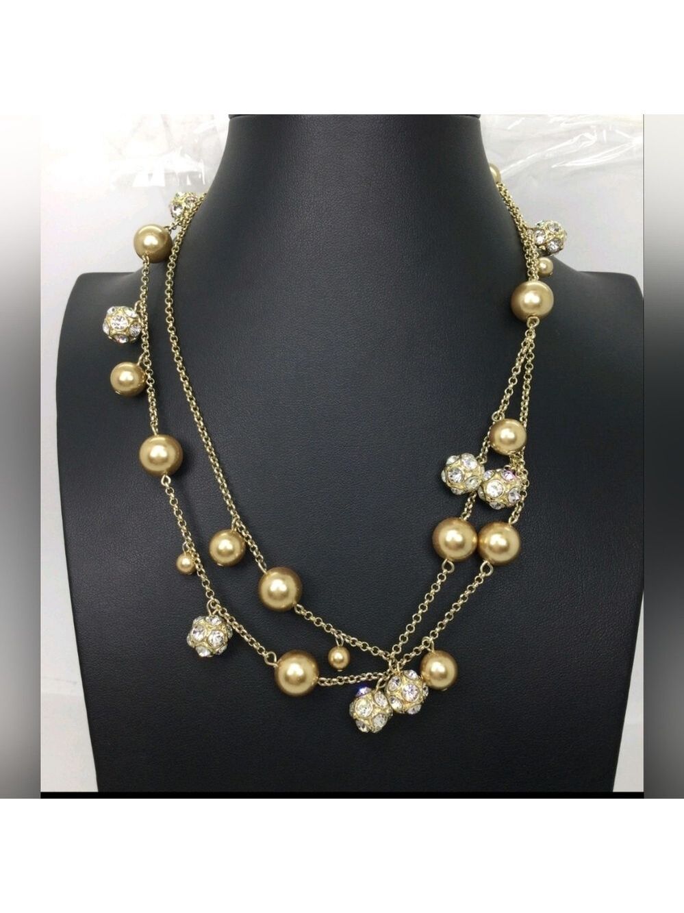 Ann Taylor Goldtone Crystal Beaded Necklace 36" EUC